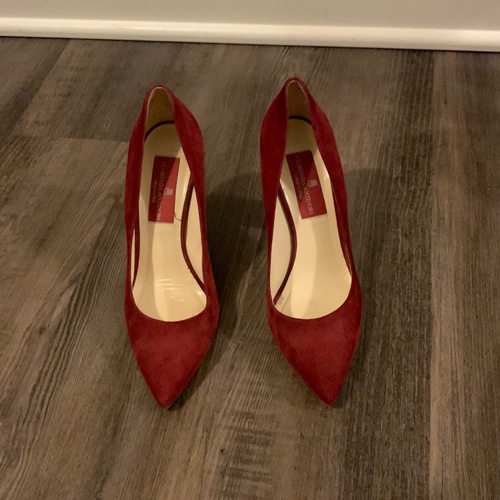 Dark red suede pumps